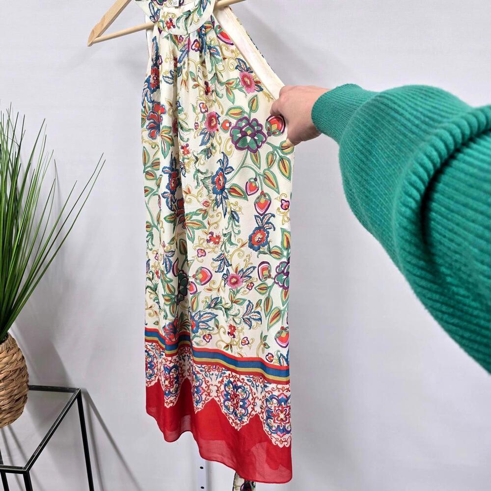 Walter Baker Floral Scarf Print Halter Mini Dress Ivory Red XS